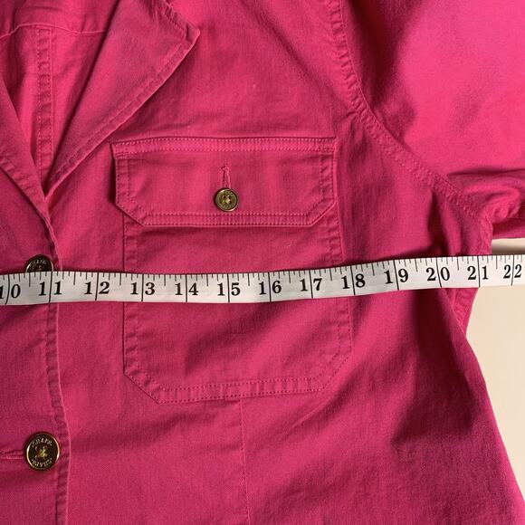 Chaps Jacket Womens Size XL Fuchsia Colorful Gold Button Front Collar 3/4 Sleeve - Picture 6 of 7